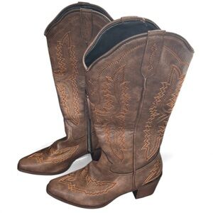 Brown Cowboy Boots western cowgirl boho festival rodeo faux leather NWOT